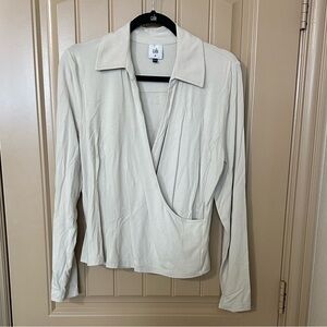 CAbi Cream Long Sleeve Wrap Blouse Golden Rule Crossover Top size M New!